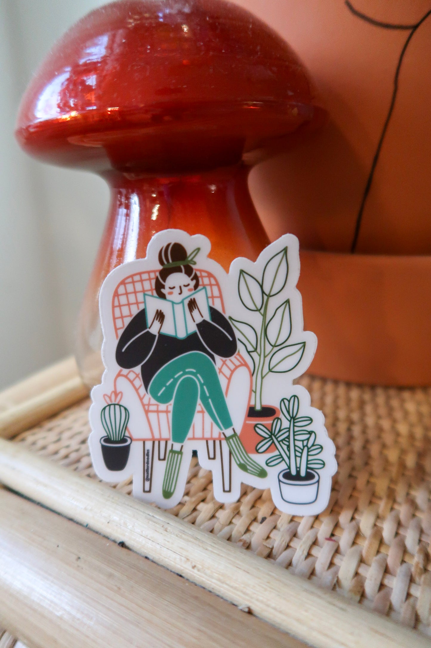 Plant & Book Lady Sticker