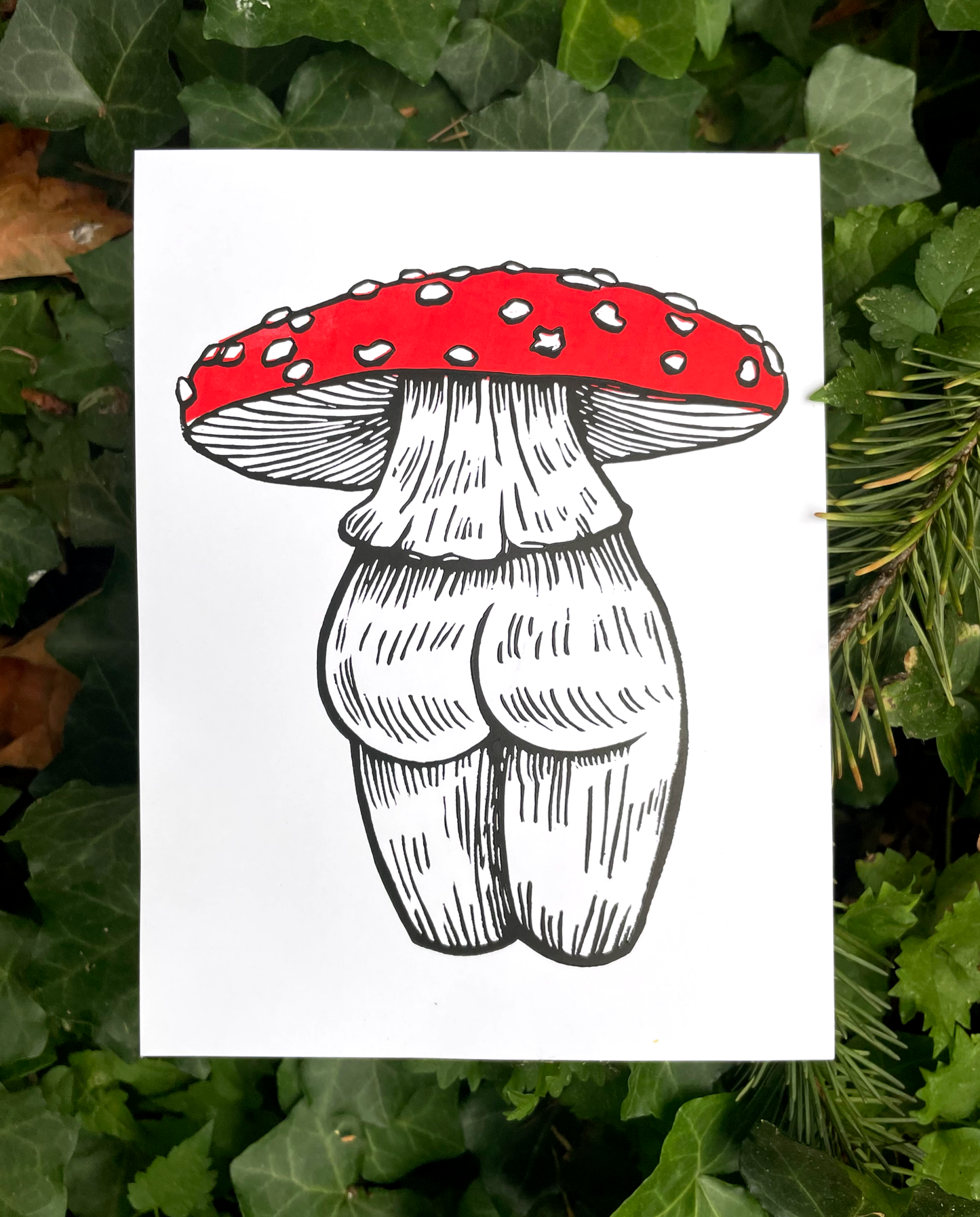 Mushroom Butt Linocut Print